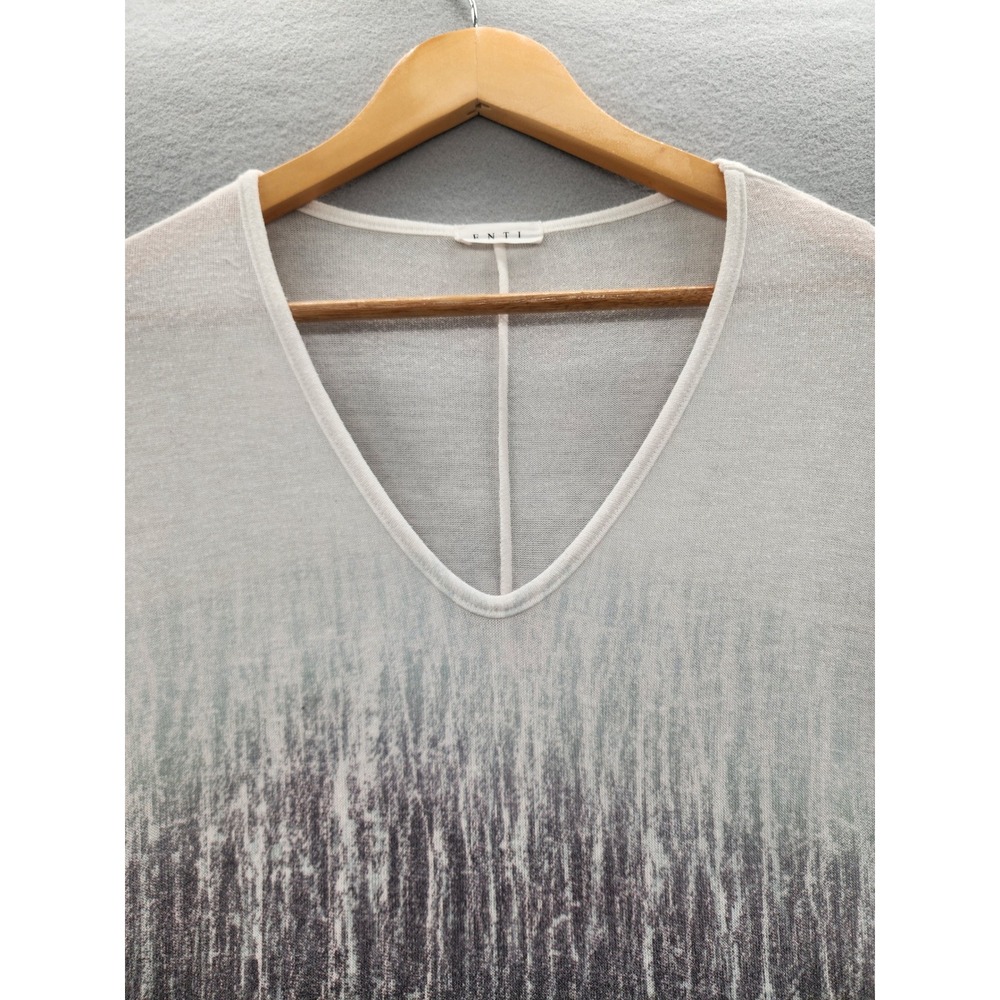 Enti Women Ombre Knit Sweater Gray White V-Neck Batwing Sleeve Boho Top Small - Picture 4 of 14